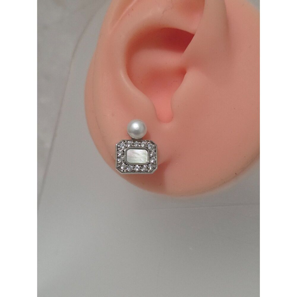 IDOKAWA 925 Sterling Silver Freshwater Pearl Halo Drop Stud Earrings